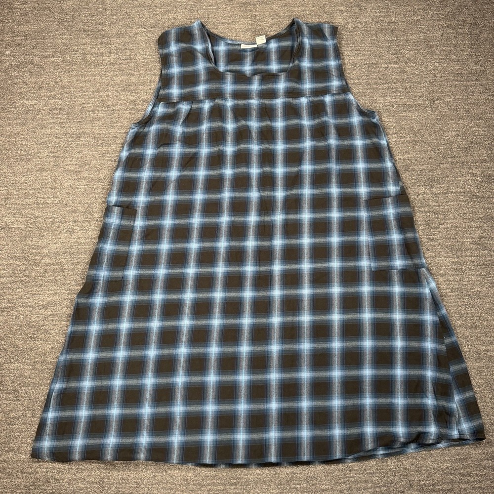The Vermont Country Store Flannel Nightgown Women 3X Plus Blue Plaid Pockets